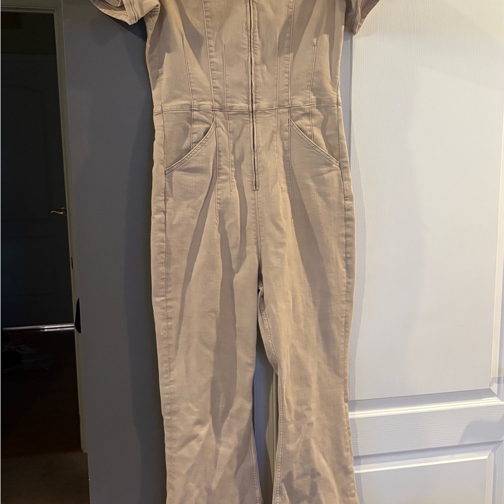 Free People Beige Short Sleeve Jumpsuit